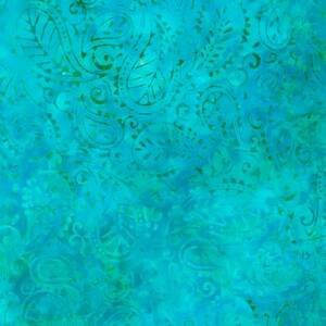 Wilmington Prints Teal-ing Good Batik 1400 22271 474 Medium Blue Leafy Paisley Batik