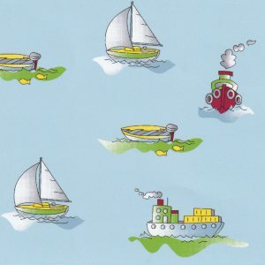 Fabric Finders 2358 Boat Print Fabric: Green, Red and Blue