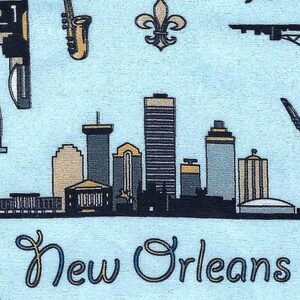 Fabric Finders 2482 New Orleans Skyline Fabric: Light Blue