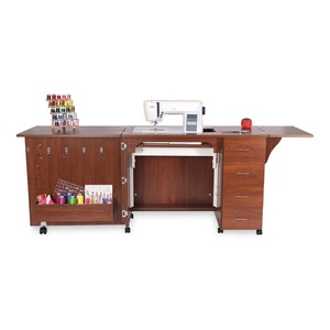 Arrow, 311, 305, Harriet, Sewing, Cabinet, with, 3-Position, Hydraulic, Lift, Open, 82 11/16in x 19 7/8in x 30 1/2in, White, or, Teak