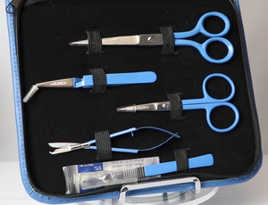Juki SS-5 5 Piece Scissor Set Hook and Snip, spring handled, Straight, and Large Ring Fine Point Trimmers, Tweezers, Surgical Style Seam Ripper