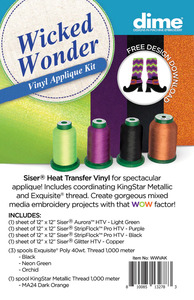 DIME WWVAK Wicked Wonder Vinyl Applique Kit 4 Siser Aurora HTV, 3 KingStar Metallic, design for 5x7 embroidery hoop