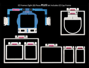 Durkee EZ Frame 8pc Set PLUS 2x4, 2 1/2x4, 3x4, 5x4, 7x5, 8x8, 12x8 with Arm EZ Frames, Radius Frame and EZ Cap Frame for Home and Commercial Embroidery