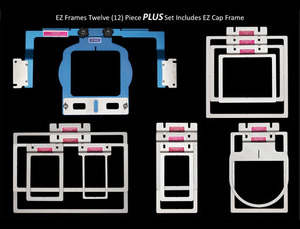 Durkee EZ Frame 12pc Set PLUS 1 1/2x4, 2x4, 2 1/2x4, 3x4, 3x8, 5x4, 5x8, 7x5, 8x8, 12x4, 12x8 with Arm EZ Frames, Radius Frame and EZ Cap Frame for Home and Commercial Embroidery