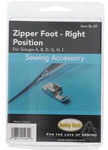Baby Lock BL-ZF BABYLOCK ZIPPER FOOT RIGHT POSITION CARDED BL22 BL23 BL16 BL18
