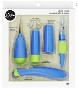 Dritz D27102 5 pc Sewing Tool Set - Seam Ripper, Awl, Needle Storage, Tracing Wheel, and Cap