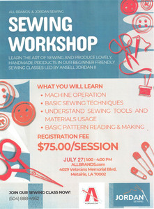 AllBrands Metairie Sewing Workshop July 27th 1:00PM-4:00PM
