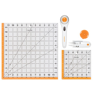 Fiskars 154320 5 Piece Quilting Essentials Set: 45mm Rotary Cutter, 5in Snips, and 6in and 12in Acrylic Quilt Rulers