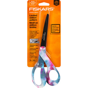Fiskars 179282 Premier Bent Deco NonStick Scissors 8in Pink & Blue Tie Dye