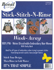 Bosal 471-8B Stick Stitch & Rinse 8-1/2in x 11in 10pk Wash-Away Stabilizer