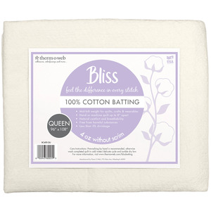 Therm O Web BC400-QU Bliss Batting 100% Cotton Queen 108in x 96in 4pc Box