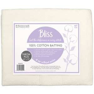 Therm O Web BC400-THP Bliss Batting 100% Cotton Throw Plus 60in x 72in 10pc Box