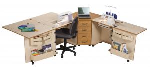 13706: Sylvia Design 1810Q Corner Combo Dual Sewing Machine & Serger Cabinet