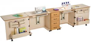 13905: Sylvia Design 1810 Complete Combo: Dual Sewing Machine & Serger Air Lift Cabinet Center, Combo 810Q, 350, & 620, 12.5x24" Cut Out Opening
