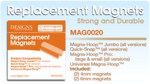 Magna Hoop, Jumbo, Replacement, Magnets, (2) 4mm Magnets, (2) 6mm, Magnets, for Brother, NV4500, 4000, 2800, 2500, 1500, Babylock, Bernina, Artista, Janome, Giga