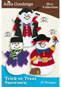 Anita Goodesign 80MAGHD Trick or Treat Snowmen Mini Collection Multi-format Embroidery Design Pack on CD, 25 Designs