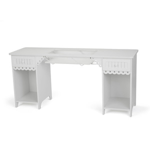 Arrow, 1001DL, Olivia, White, Sewing Machine Cabinet, Desk, Table, RTA, 64"Wx19 3/4"Dx30"H , 2 Position Lift, Freearm, & Flatbed, 2 Drawers, 2 Cubbies