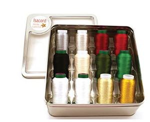 23418: Isacord Embroidery and Yenmet Metallic HOLIDAYTIN Thread Kit 12x1100Yd Spools 40wt Poly