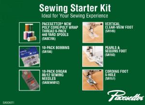 Brother, Sewing, Starter, Kit, SASCKIT1, 6, Poly, Threads , 10, SA156, Bobbins, Needles, 3 Feet, SA145, Clearview, Applique, SA150, Pearl, Sequins, SA157, Cording