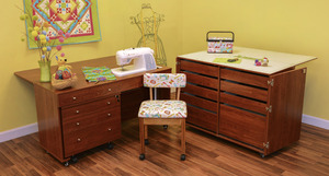 25445: Kangaroo II Cabinets Studio Set Teak +Joey Caddy, Dingo Cutting Table, Mat, Insert