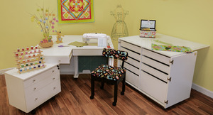 25446: Kangaroo II Cabinets Studio Set White Ash + Joey Caddy, Dingo Cutting Table, Mat, Bonus Chair