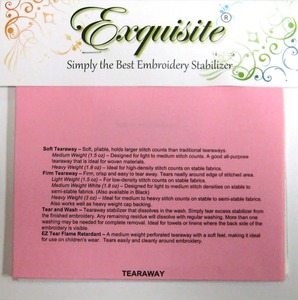 Exquisite 21 Embroidery Stabilizer Samples, 7.5"Sq Sheets: TearAway, WashAway, CutAway, No Show, Adhesive