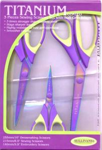 Sullivans 15007 3-Piece Titanium Scissors Shears Trimmers Set: 10, 8.5, 5.5 Inches, Purple and Green Handles