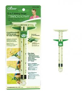 Clover CL9506, 5-In-1 Sliding Gauge, by Nancy Zeiman, Use as a Hem Gauge, Circle Compass, and T-Gauge