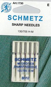 Schmetz S1730 Microtex Sharp Point Needles 5 Pack of Size 12/80 for Microfibers