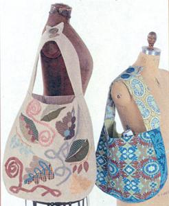 Indygo Junction 93-2441 Nouveau Hobo Bag Pattern, Roomy Lined Tote, 2 Sizes, Wide Straps Button Shoulder, Inside Pocket, Needle Punch Felting Applique