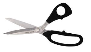 Kai 5220-L 8 1/2" Dressmaking Style Shears with a 3 3/8" Cutting Length, Bent Soft Black Handle, The blades are made of AU6 Japanese stainless steel with Vanadium giving them a Rockwell of 54 to 58 HRC.