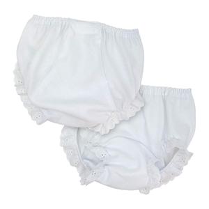Girls, Double, Seat, Panty, Baby, Bloomers, Size, 4, 18, 24, mo, WHITE, 65%, poly, 35%, cotton, batiste, embroidered, eyelet, trim, leg, opening, Soft, waist, elastic
