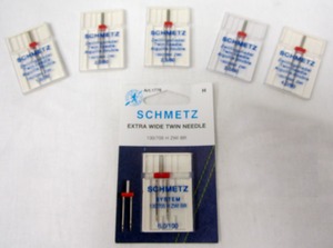 Schmetz 6 Twin Needle Assortment - One Each of Sizes 1.6/70, 2.0/80, 2.5/80, 3.0/90, 4.0/90, 6.0/100 for Pintucking to Topstitching on Sewing Machines