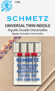 41007: Schmetz S1788 3 Pack Twin Double Needles, Sizes 1.6/70, 2.0/80, 3.0/90 for Pintucking, Decorative Zigzag and Topstitching