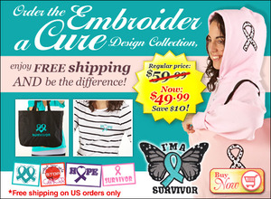 DIME Designs in Machine Embroidery EAC0001 Embroider A Cure 20 Embroidery Designs Collection Benefiting the Be The Difference Foundation.org