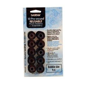 Brother PWB200B Black 60wt Thread 10 Prewound Plastic Bobbins Reuseable (Rotary L 9.4mm High) Poly 100 Yards Each for Sewing Embroidery Machines*