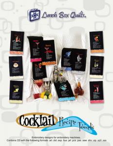 Lunch Box Quilts and Designs  ECDR1  Cocktail Recipe Towel Embroidery Design Pack on CD