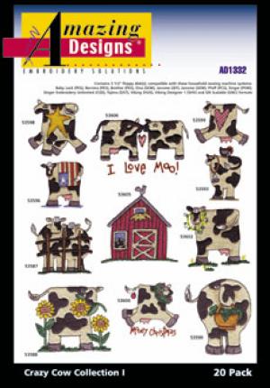 Amazing Designs 1332 Great Notions 20 Crazy Cows Muli-Formatted Embroidery CD