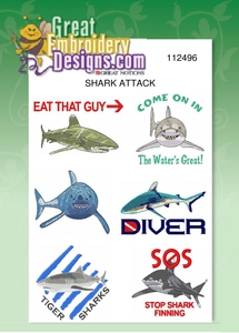 Great Notions Jumbo Shark Attack Designs  5X7 Hoop Multi-Formatted CD