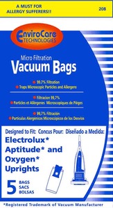 Electrolux Replacement Exr-1443 Paper Bag, Lux Aptitude/ Oxygen Uprt Mic Env 5Pk