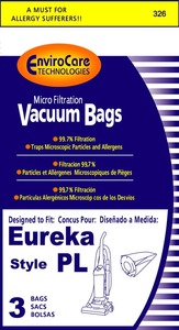 Eureka Replacement Er-1446 Paper Bag, Style Pl 4750 Upright Micro Env 3Pk