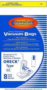 36714: EnviroCare 713 Oreck Paper Bag, Type Cc Uprts W/Bag Dock Micro Env 8Pk