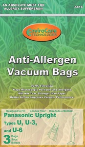 Panasonic Replacement Pr-14313A Paper Bag, Pan Style U/U3/U6 Allergen Env 3Pk