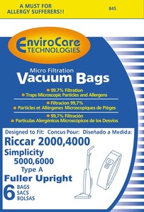 Riccar/Simplicity Replacment Rsr-1431 Paper Bag, Ric 2000 4000 Sim 5000 6000 Type A 6Pk
