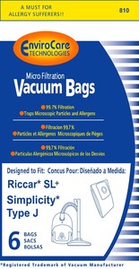 Riccar/Simplicity Replacment Rsr-1445 Paper Bag, Supralite Plus Sl+ Type J Micro 6Pk