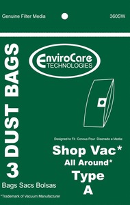 Shop Vac Replacment Svr-1422 Paper Bag, Type A All Around Qas60 1.5 Gal Env 3Pk