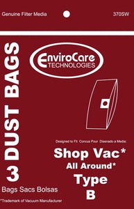 Shop Vac Replacment Svr-1425 Paper Bag, Type B All Around Qam70 Env 3Pk