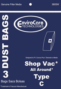 Shop Vac Replacment Svr-1430 Paper Bag, Type C All Around Qs50 3 Gal Env 3Pk