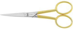 38704: Clauss 12970 5.5" 24K Gold Plated Handles, Straight Blade Scissors, Thread Trimmers