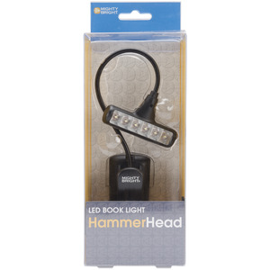 BLACK     -HAMMERHEAD LIGHT, Mighty Bright Hammer Head LED Clip On Book Light, Gooseneck, 2 Brightness Levels, Battery Powered, Optional AC Adapter -Black